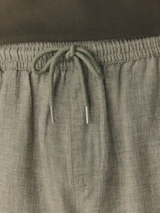 Sage Green Linen Rich Drawstring Waist Shorts - Image 5 of 10