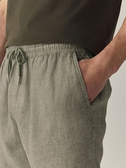 Sage Green Linen Rich Drawstring Waist Shorts - Image 6 of 10