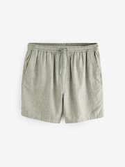 Sage Green Linen Rich Drawstring Waist Shorts - Image 7 of 10