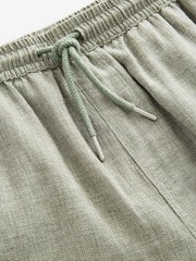 Sage Green Linen Rich Drawstring Waist Shorts - Image 8 of 10