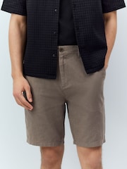 Mushroom Linen Rich Elasticated Waist Chino Shorts - Image 1 of 5