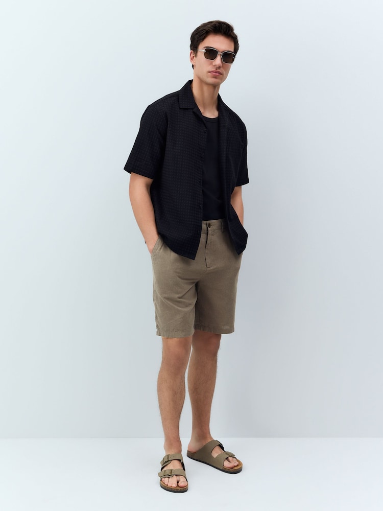 Mushroom Linen Rich Elasticated Waist Chino Shorts - Image 3 of 5