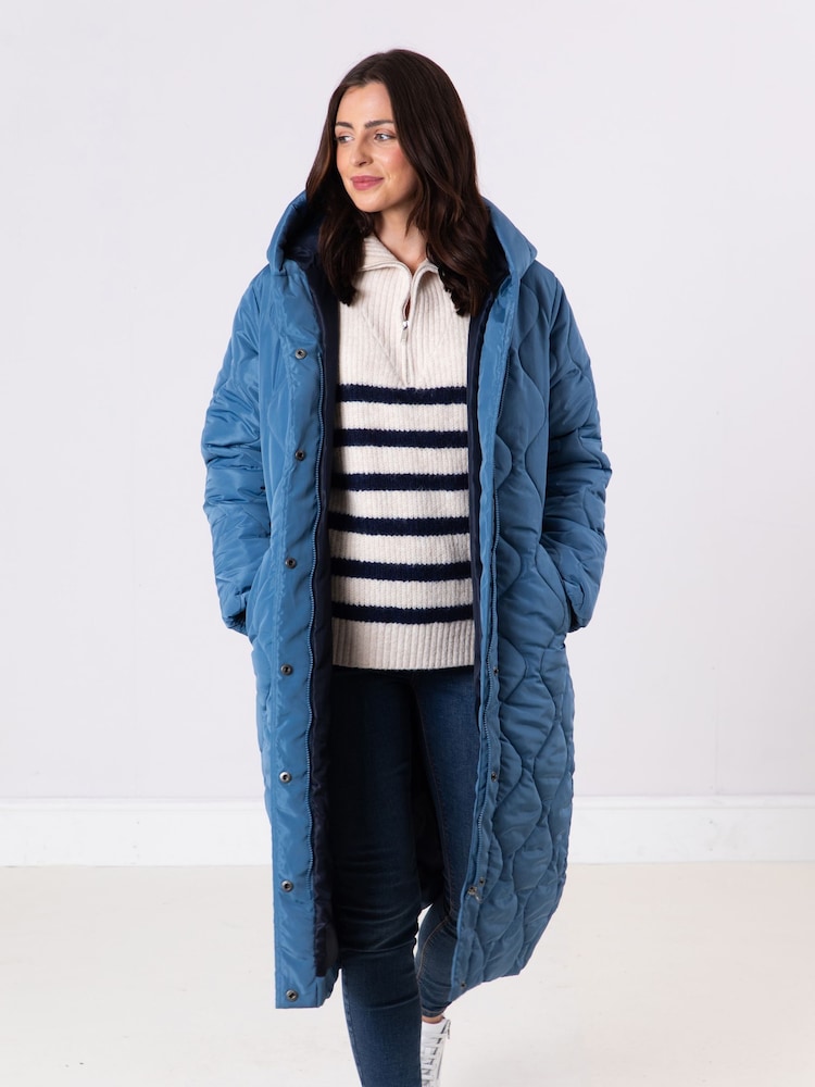 Lakeland Clothing Blue Mumba Longline Quilted Coat - Image 2 of 5