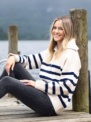 Lakeland Clothing Blue Dieta Striped Wool Blend Quarter Zip Jumper - Image 1 of 5