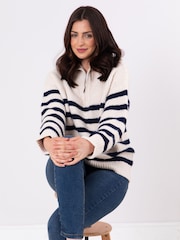 Lakeland Clothing Blue Dieta Striped Wool Blend Quarter Zip Jumper - Image 2 of 5