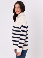 Lakeland Clothing Blue Dieta Striped Wool Blend Quarter Zip Jumper - Image 4 of 5