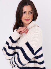 Lakeland Clothing Blue Dieta Striped Wool Blend Quarter Zip Jumper - Image 5 of 5