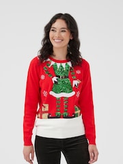Society 8 Red Womens Elfster Christmas Jumper - Image 2 of 4
