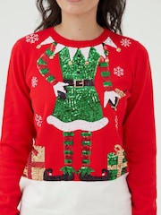 Society 8 Red Womens Elfster Christmas Jumper - Image 3 of 4