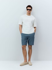 Bleu - Short chino à taille élastique en lin - Image 2 de 5