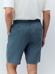 Bleu - Short chino à taille élastique en lin - Image 3 de 5