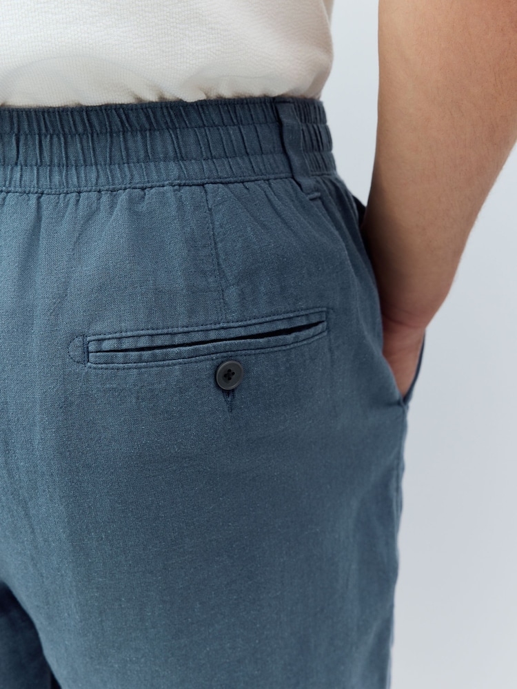 Bleu - Short chino à taille élastique en lin - Image 5 of 5