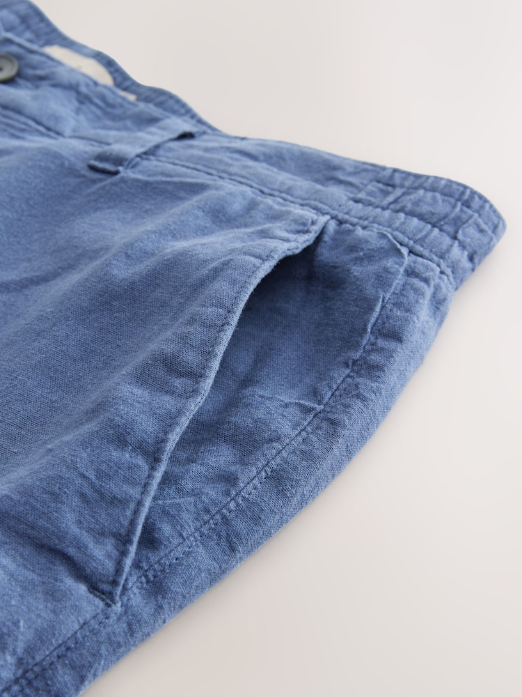 Blue Linen Rich Elasticated Waist Chino Shorts - Image 9 of 9