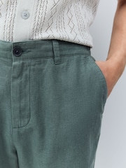 Teal Blue Linen Rich Elasticated Waist Chino Shorts - Image 4 of 5