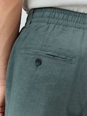 Teal Blue Linen Rich Elasticated Waist Chino Shorts - Image 5 of 5