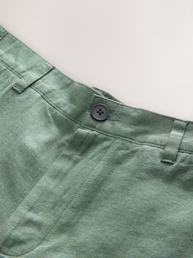 Sage Green Linen Rich Elasticated Waist Chino Shorts - Image 8 of 8 Sage Green Linen Rich Elasticated Waist Chino Shorts - Image 8 of 8