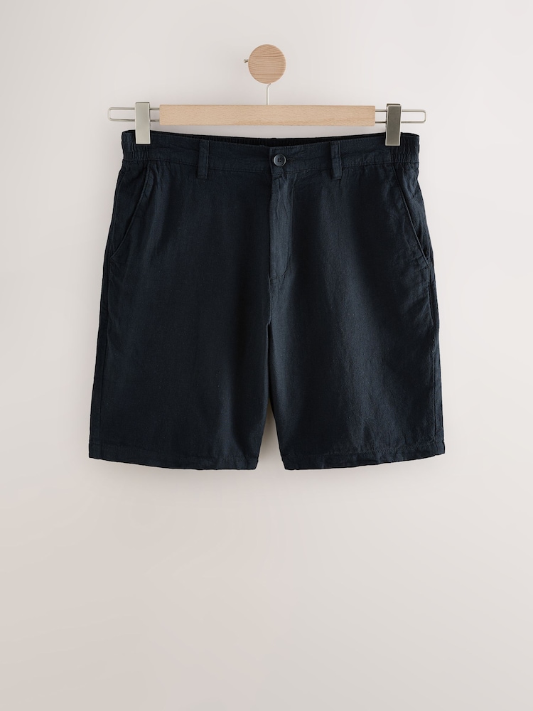 Preto - Shorts chino de cintura elástica rica em linho - Imagem 1 de 5