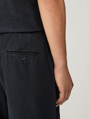 Black Linen Rich Elasticated Waist Chino Shorts - Image 6 of 11