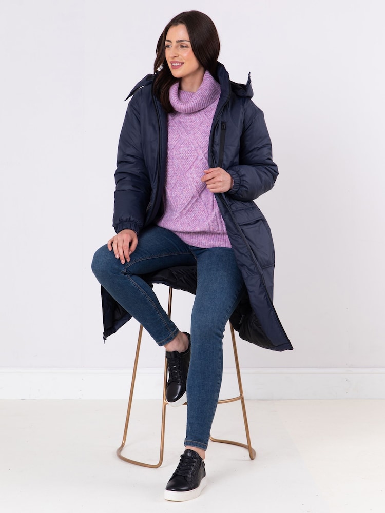 Lakeland Clothing Blue Creya Longline Padded Coat - Image 9 of 9