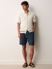 Navy Linen Cotton Chino Shorts with Belt Included - Image 2 of 10