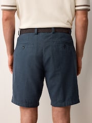 Navy Linen Cotton Chino Shorts with Belt Included - Image 3 of 10