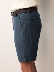 Navy Linen Cotton Chino Shorts with Belt Included - Image 4 of 10