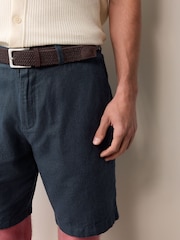 Navy Linen Cotton Chino Shorts with Belt Included - Image 5 of 10