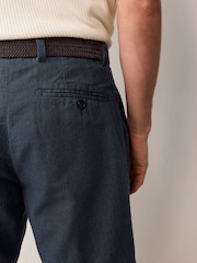 Navy Linen Cotton Chino Shorts with Belt Included - Image 6 of 10