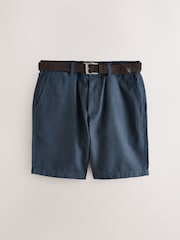 Navy Linen Cotton Chino Shorts with Belt Included - Image 7 of 10