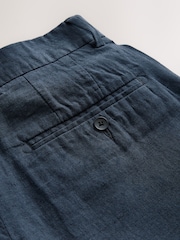 Navy Linen Cotton Chino Shorts with Belt Included - Image 9 of 10