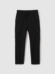 Reiss Black Lucian Technical Drawstring Trousers - Image 1 of 4