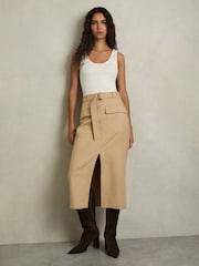 Reiss Camel Oakley Cargo Pencil Skirt With Cotton - Image 1 of 6