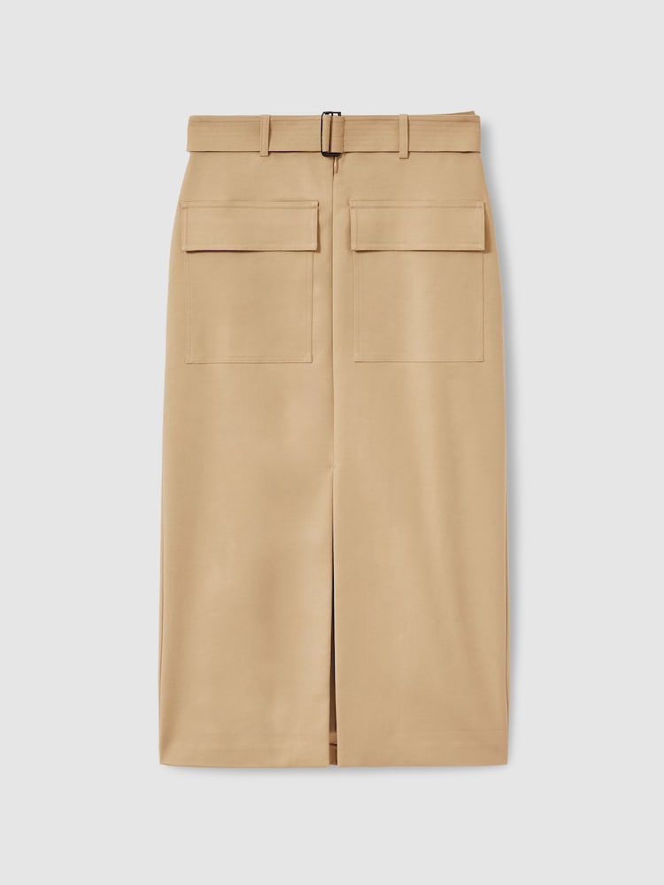 Reiss Camel Oakley Cargo Pencil Skirt With Cotton - Image 2 of 6