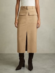 Reiss Camel Oakley Cargo Pencil Skirt With Cotton - Image 3 of 6