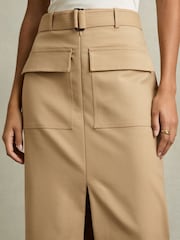 Reiss Camel Oakley Cargo Pencil Skirt With Cotton - Image 4 of 6