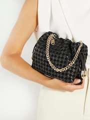 Dune London Black Primrose S Small Woven Drawstring Bag - Image 1 of 4