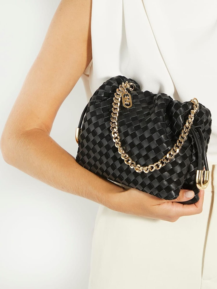 Dune London Black Primrose S Small Woven Drawstring Bag - Image 1 of 4