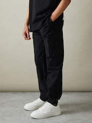 Reiss Black Lucian Technical Drawstring Trousers - Image 1 of 4