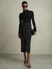 Reiss Black Oakley Cargo Pencil Skirt With Cotton - Image 3 of 7