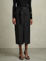 Reiss Black Oakley Cargo Pencil Skirt With Cotton - Image 4 of 7