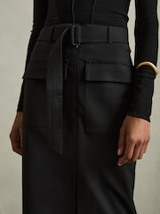 Reiss Black Oakley Cargo Pencil Skirt With Cotton - Image 5 of 7
