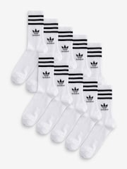 adidas Originals White 3 Stripe Crew Socks 10 Pack - Image 1 of 11