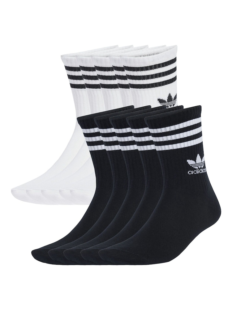 adidas Originals White/Black 3 Stripe Crew Socks 10 Pack - Image 1 of 4 adidas Originals White/Black 3 Stripe Crew Socks 10 Pack - Image 1 of 4