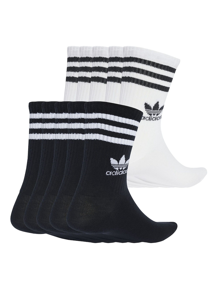 adidas Originals White/Black 3 Stripe Crew Socks 10 Pack - Image 2 of 4 adidas Originals White/Black 3 Stripe Crew Socks 10 Pack - Image 2 of 4