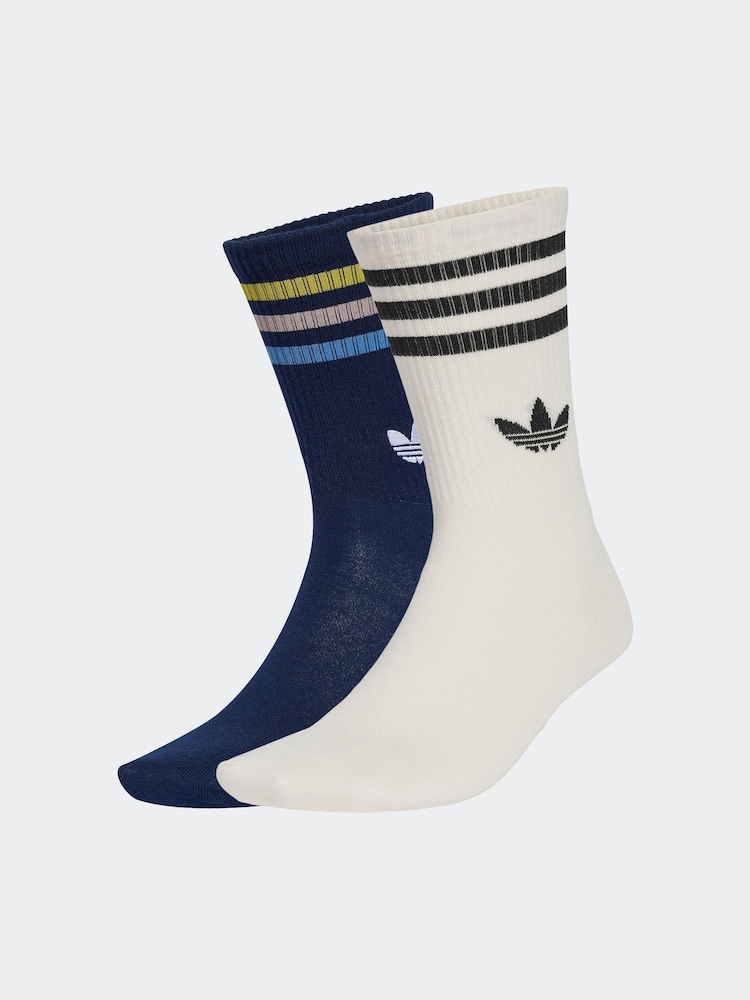 adidas Originals White/Blue White/Blye Liberty London Crew Socks 2 Pack - Image 1 of 4