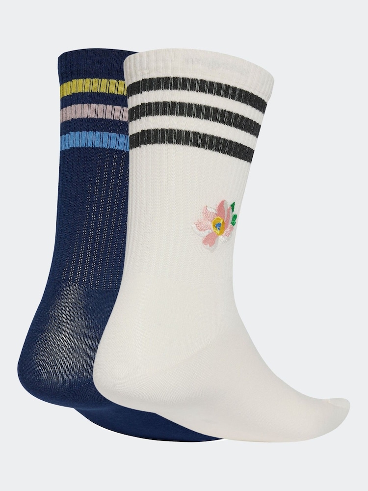 adidas Originals White/Blue White/Blye Liberty London Crew Socks 2 Pack - Image 2 of 4