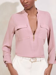 Lipsy Pink Zip Front Utility Pocket Blouse - Image 2 of 4