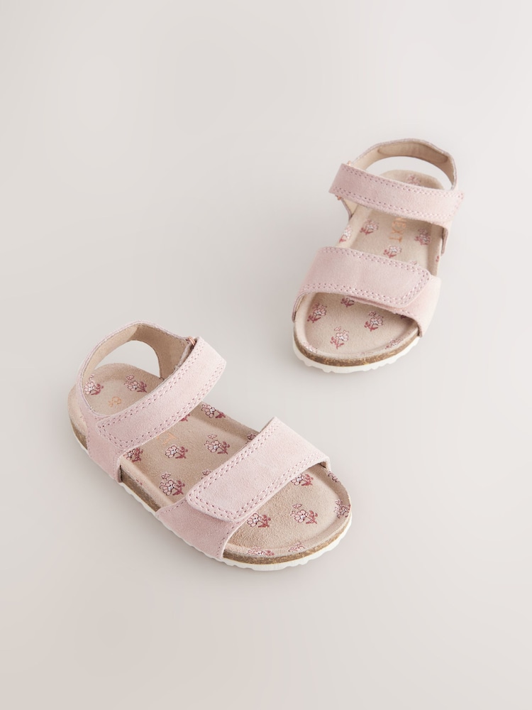 Pink Suede Wide Fit (G) Touch Fastening Corkbed Sandals - Image 1 of 5