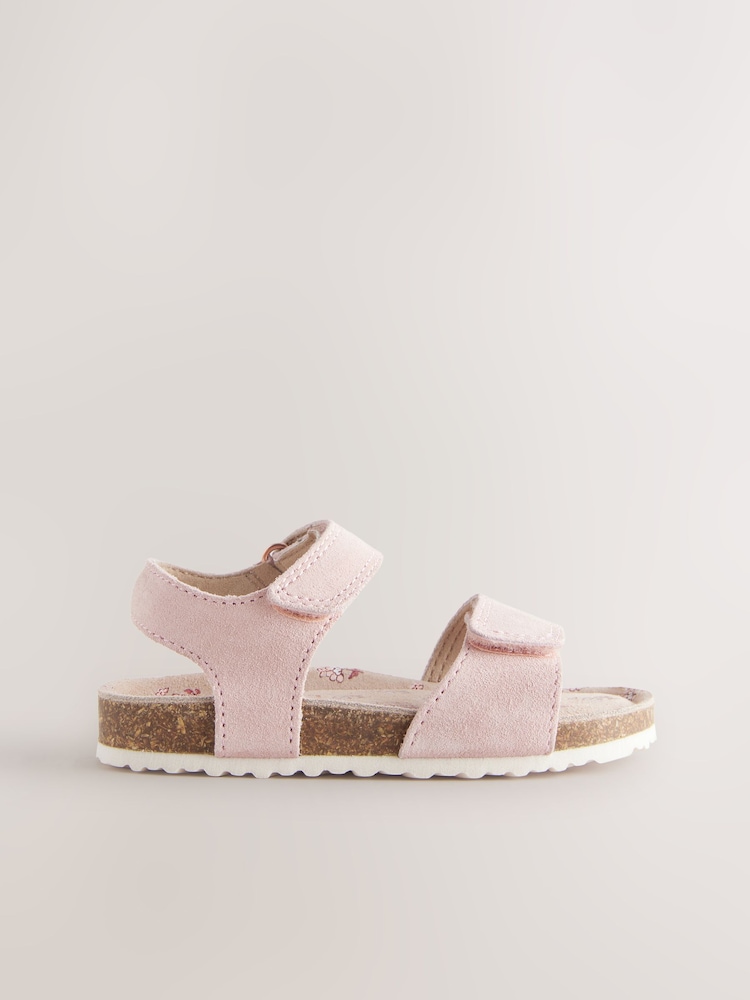 Pink Suede Wide Fit (G) Touch Fastening Corkbed Sandals - Image 2 of 5