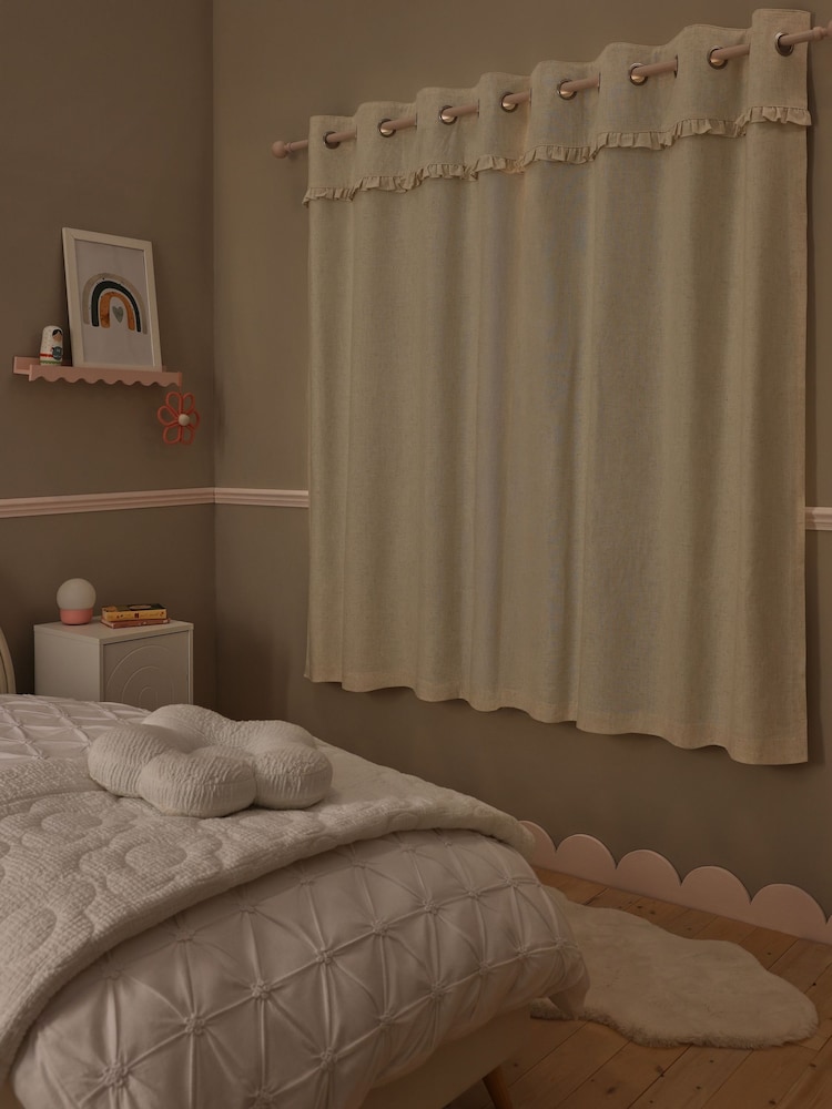 Natural Frill Eyelet Blackout Curtains - Image 2 of 8 Natural Frill Eyelet Blackout Curtains - Image 2 of 8